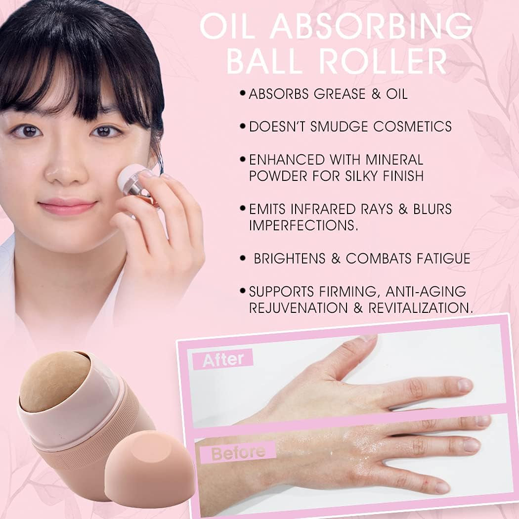 Haruen Original Oil Absorbing Volcanic Rock Roller Oily Skin Shine Control – Volcano Stone Oil Remover Korean Face Skincare Tool – Mattifying, Portable, Reusable Absorbent Blotting Ball (Rose Gold)