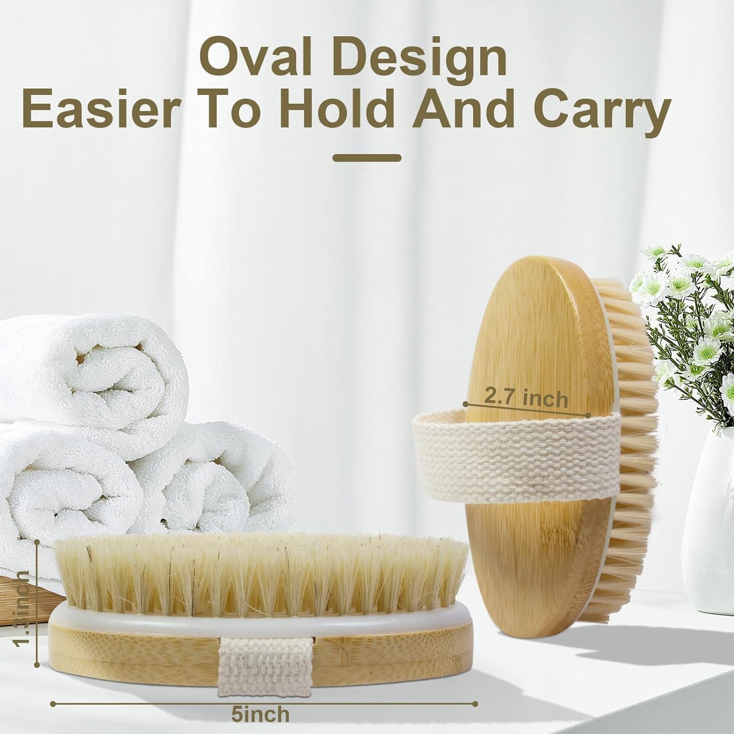 Bamboo Dry Body Brushes,Dry Body Scrubber for Dry Skin, Blood Circulation, Cellulite Treatment,Drying Brush Suitable for All Kinds of Skin with Soft and Stiff Bristles