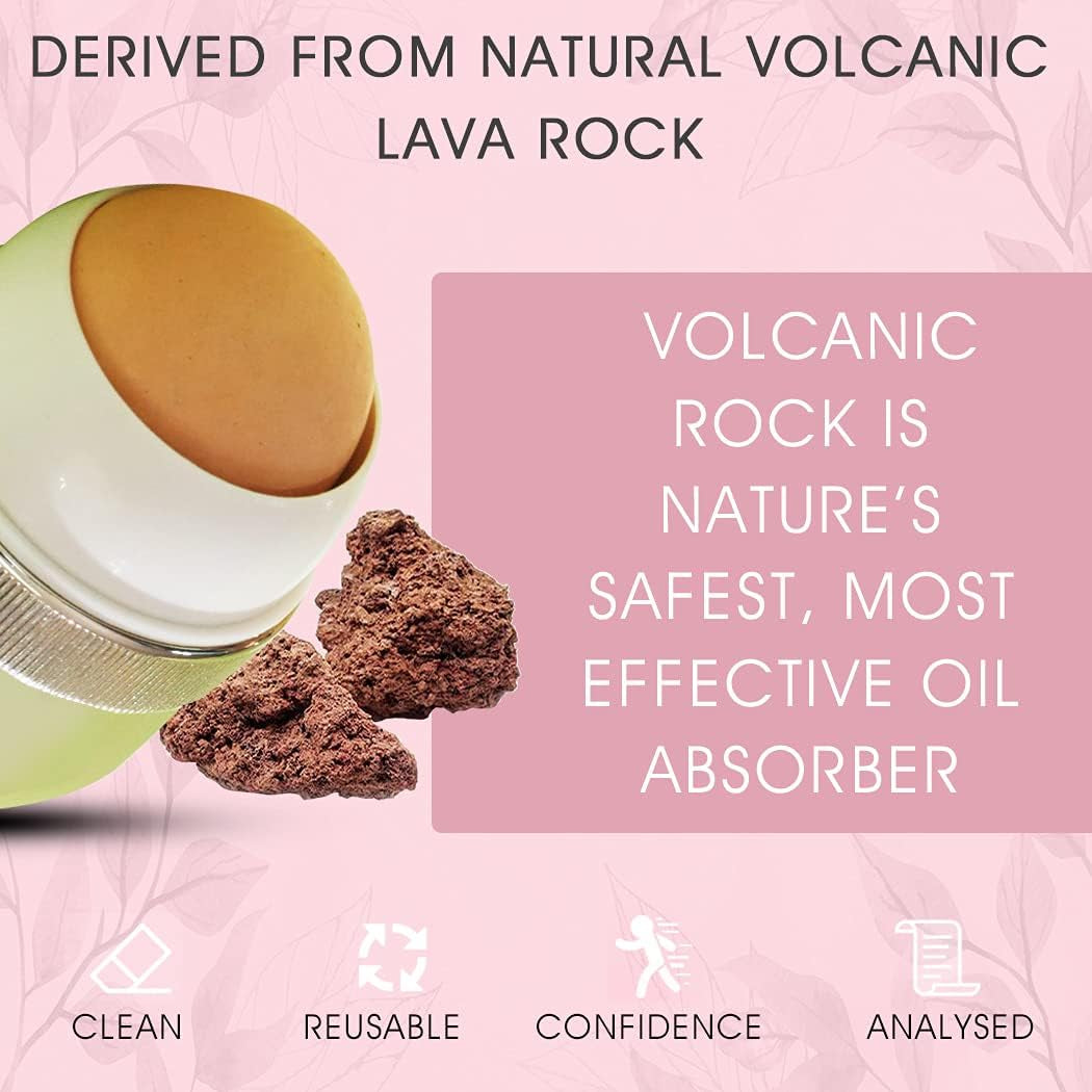 Haruen Original Oil Absorbing Volcanic Rock Roller Oily Skin Shine Control – Volcano Stone Oil Remover Korean Face Skincare Tool – Mattifying, Portable, Reusable Absorbent Blotting Ball (Rose Gold)