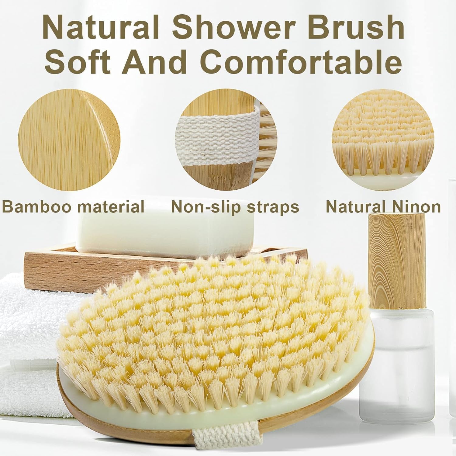 Bamboo Dry Body Brushes,Dry Body Scrubber for Dry Skin, Blood Circulation, Cellulite Treatment,Drying Brush Suitable for All Kinds of Skin with Soft and Stiff Bristles